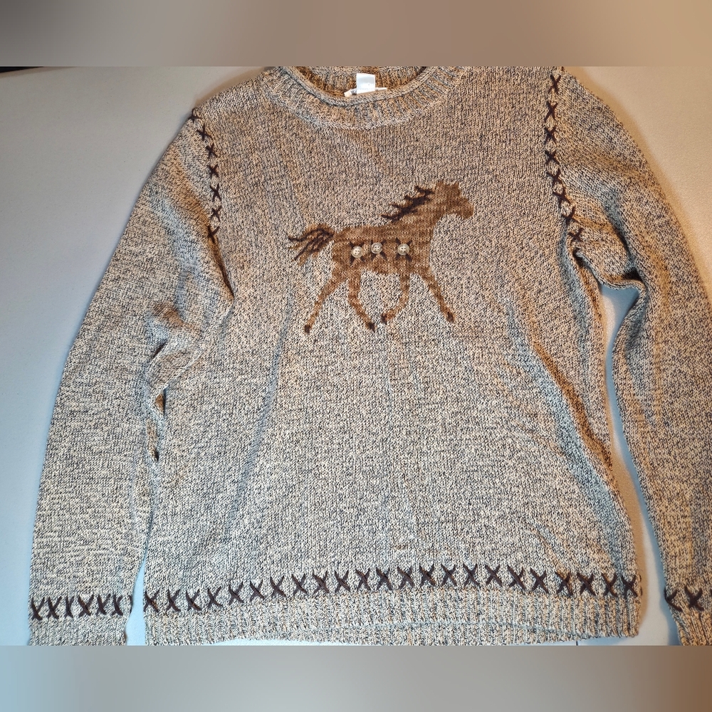 Christopher & Banks M Hand Embroidered Horse Sweater Equestrian Western Cowgirl